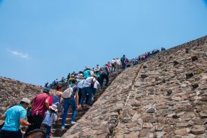 Climbing up Pyramid of the Sun