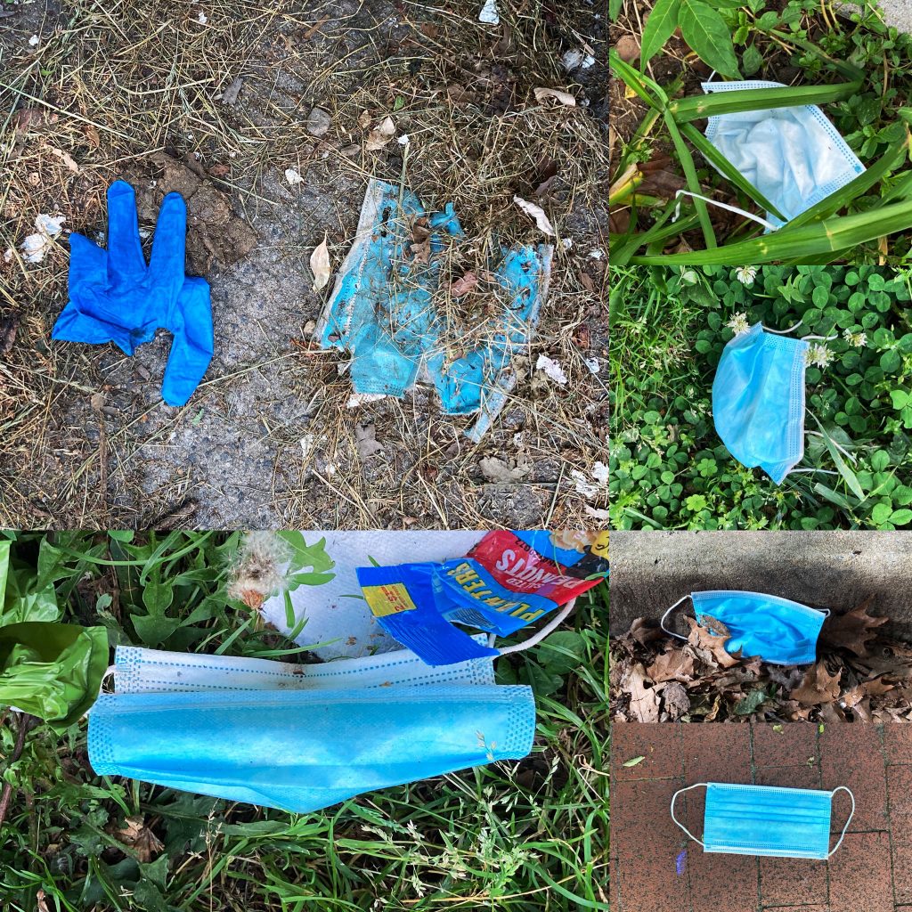 One glove and six masks